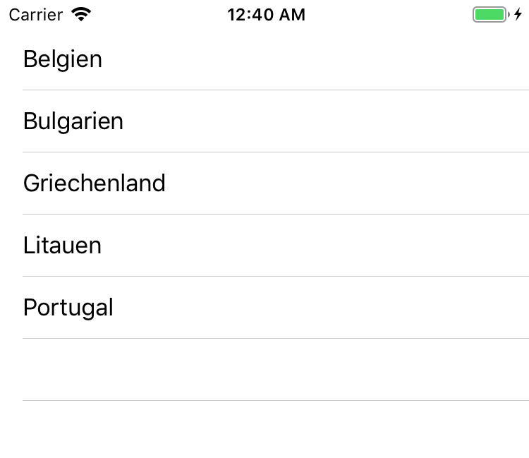 Beispiel-App Länderinfos für UITableViewController