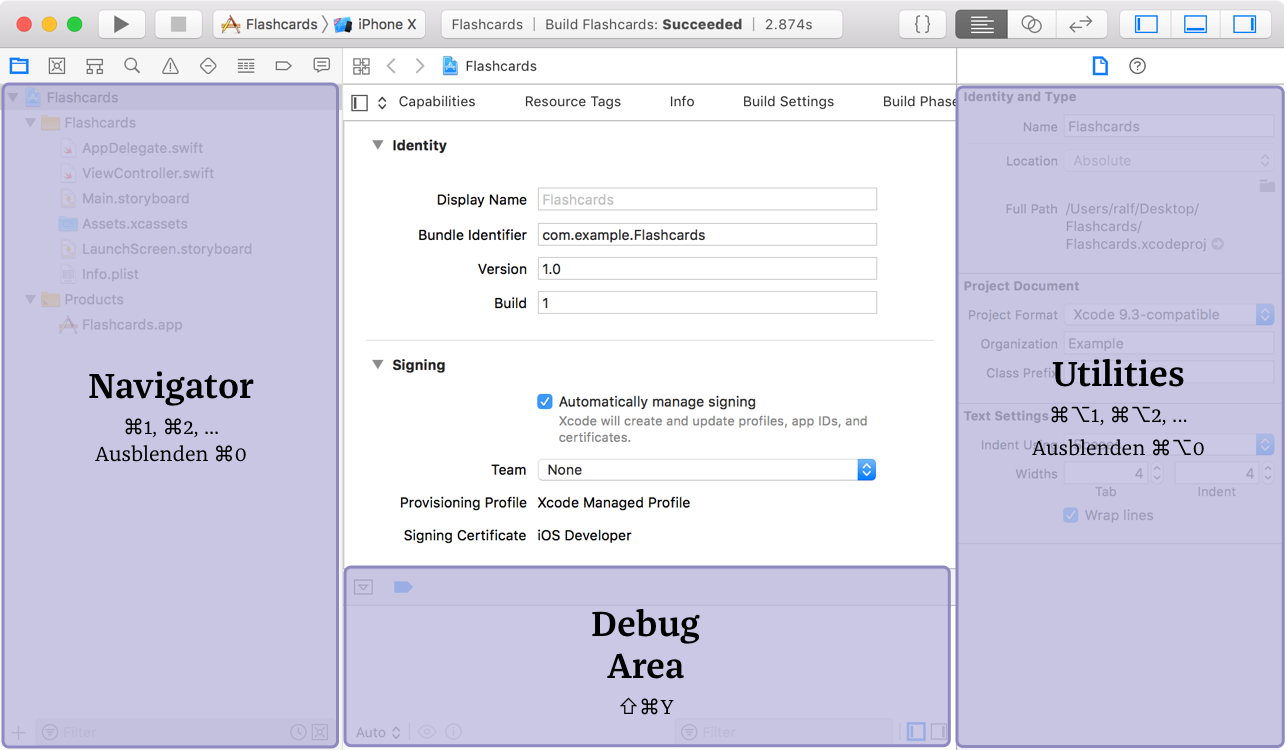 Xcode: Navigator, Debug Area, Utilities